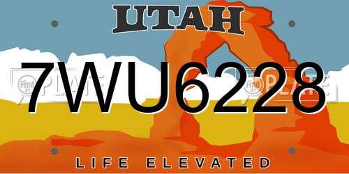 7WU6228 Utah License Plate