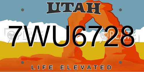 7WU6728 Utah License Plate