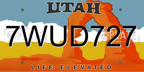 7WUD727 Utah License Plate