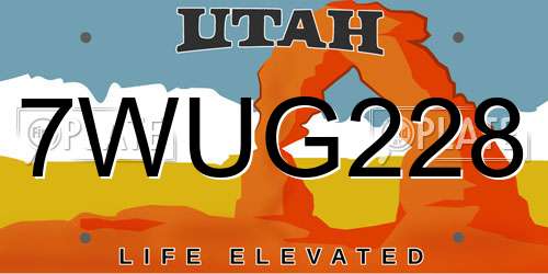 7WUG228 Utah License Plate