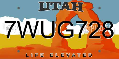 7WUG728 Utah License Plate