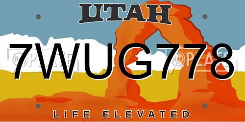 7WUG778 Utah License Plate