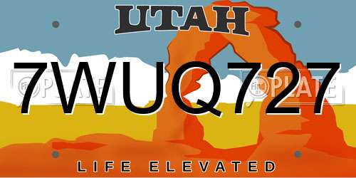 7WUQ727 Utah License Plate