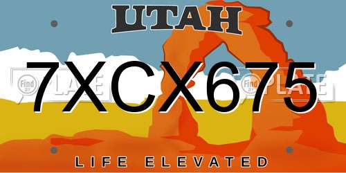 7XCX675 Utah License Plate