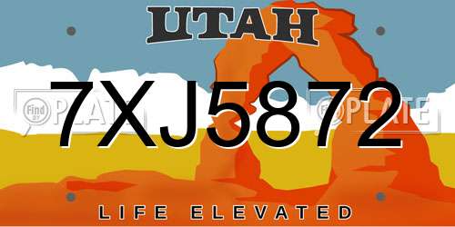 7XJ5872 Utah License Plate