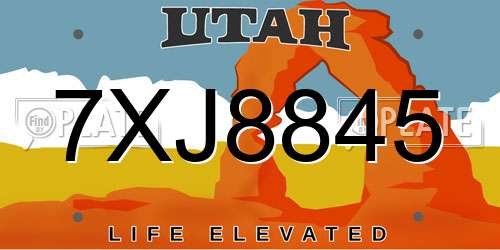 7XJ8845 Utah License Plate
