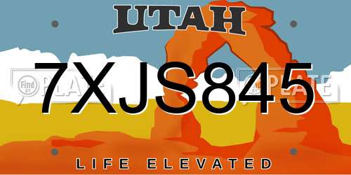 7XJS845 Utah License Plate