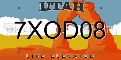 7XOD08 Utah License Plate