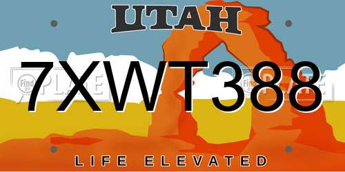 7XWT388 Utah License Plate