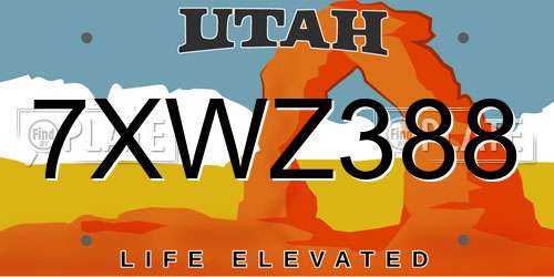 7XWZ388 Utah License Plate