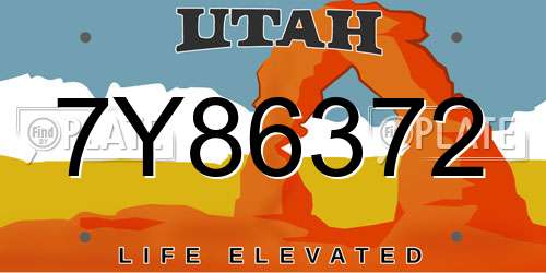 7Y86372 Utah License Plate