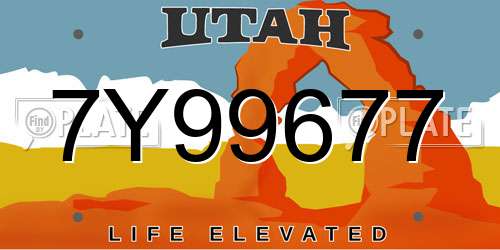 7Y99677 Utah License Plate