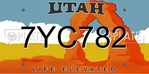 7YC782 Utah License Plate