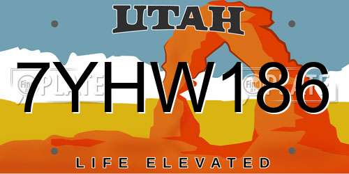 7YHW186 Utah License Plate