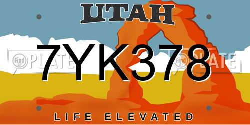 7YK378 Utah License Plate