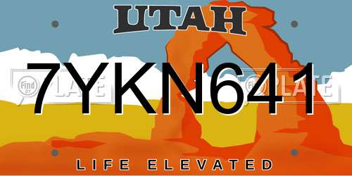 7YKN641 Utah License Plate