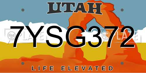 7YSG372 Utah License Plate