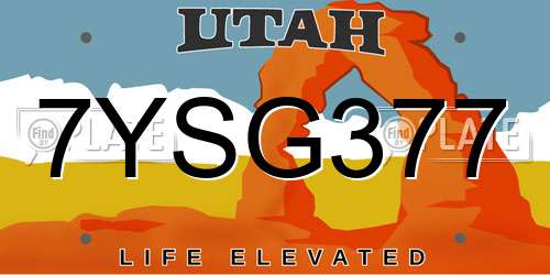 7YSG377 Utah License Plate