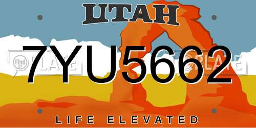 7YU5662 Utah License Plate