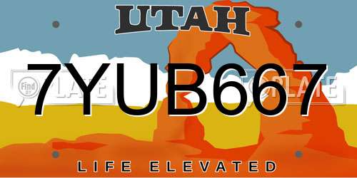 7YUB667 Utah License Plate
