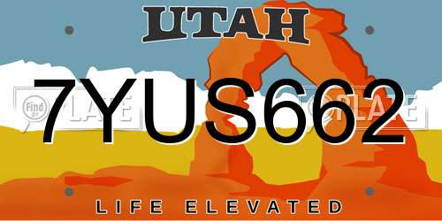 7YUS662 Utah License Plate