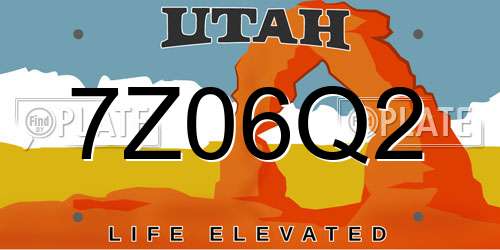 7Z06Q2 Utah License Plate