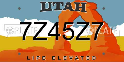 7Z45Z7 Utah License Plate