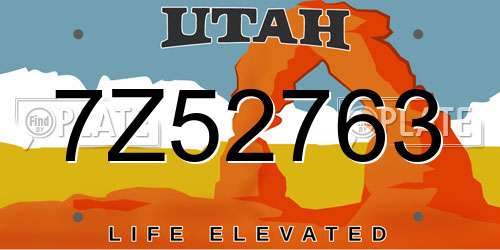 7Z52763 Utah License Plate