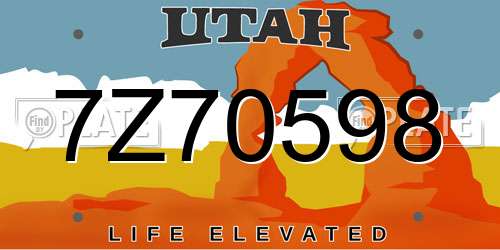 7Z70598 Utah License Plate