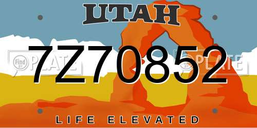 7Z70852 Utah License Plate