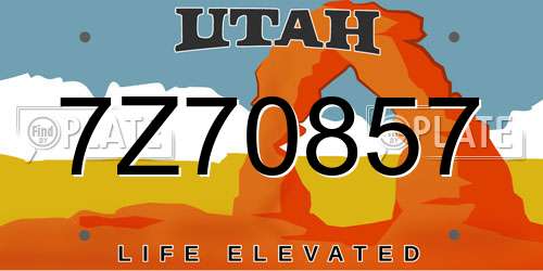 7Z70857 Utah License Plate