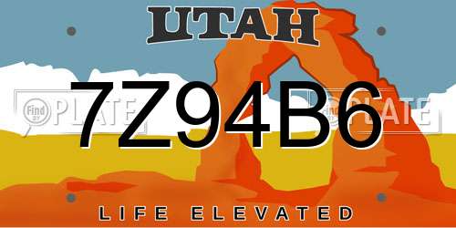 7Z94B6 Utah License Plate