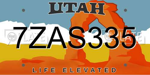 7ZAS335 Utah License Plate
