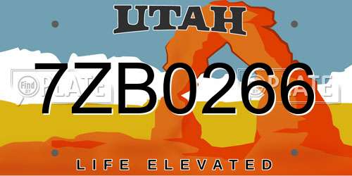 7ZB0266 Utah License Plate