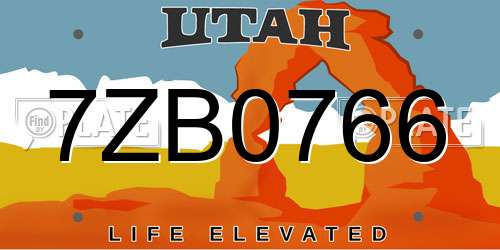 7ZB0766 Utah License Plate