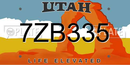 7ZB335 Utah License Plate