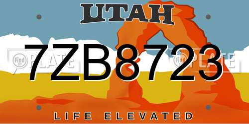 7ZB8723 Utah License Plate