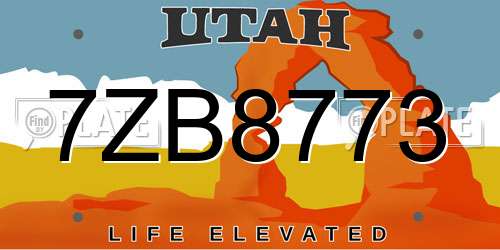 7ZB8773 Utah License Plate