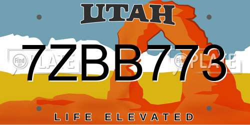 7ZBB773 Utah License Plate