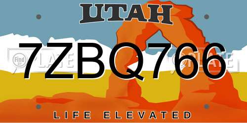 7ZBQ766 Utah License Plate