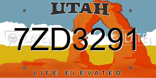 7ZD3291 Utah License Plate