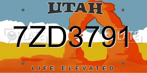 7ZD3791 Utah License Plate