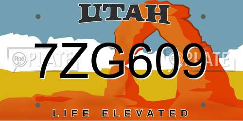 7ZG609 Utah License Plate