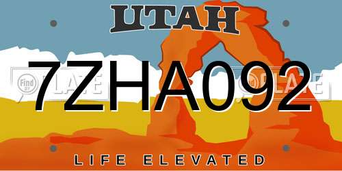 7ZHA092 Utah License Plate