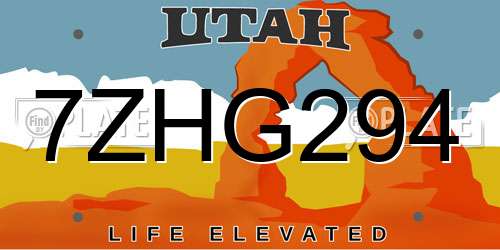 7ZHG294 Utah License Plate