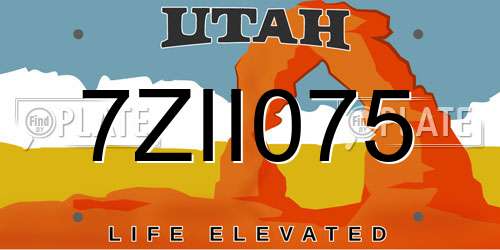 7ZII075 Utah License Plate