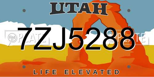 7ZJ5288 Utah License Plate