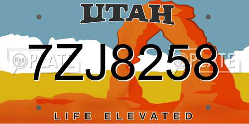 7ZJ8258 Utah License Plate