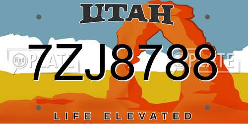 7ZJ8788 Utah License Plate