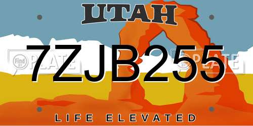 7ZJB255 Utah License Plate